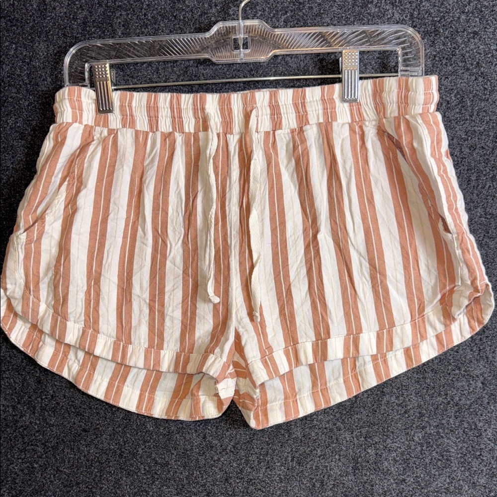 Billabong Striped Drawstring Elastic Waist Shorts Terracotta Cream Large